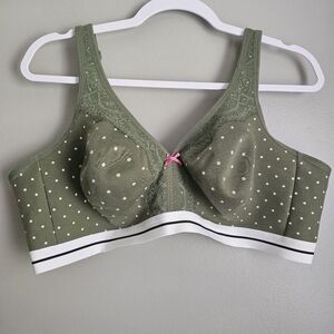 Cacique Unlined Full Coverage No Wire Support Bra Green White Polka Dot 44D